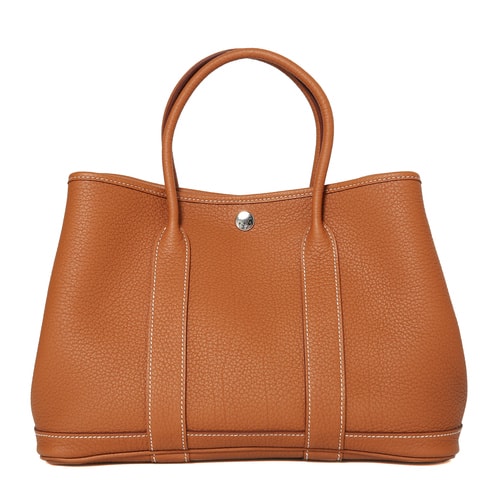 HERMES(愛馬仕) 37金棕色皮質手提包 Garden Party 小號