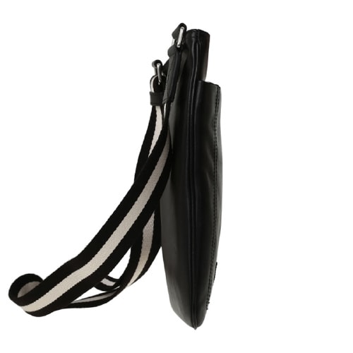 BALLY/巴利 男士TERINO小牛皮經典織帶豎款拉鏈郵差斜挎包 黑色/米黑條紋 6189940
