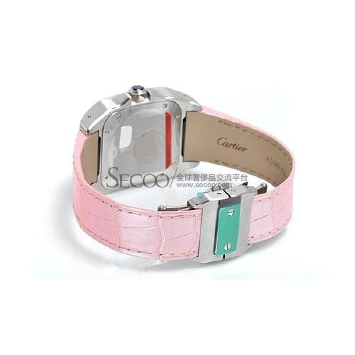 CARTIER/卡地亞 Santos桑托斯粉皮帶機(jī)械女表W20126X8