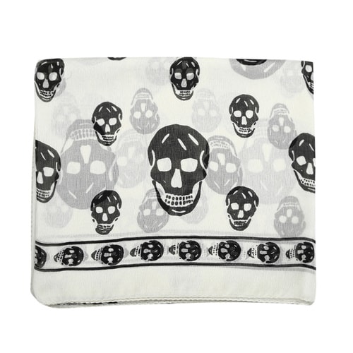 Alexander McQueen/亞歷山大麥昆 女士新品 簡(jiǎn)約復(fù)古骷髏圖案桑蠶絲 絲巾圍巾