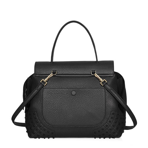 【16年秋季新品】Tod’s/托德斯 女士Wave黑色牛皮LOGO印花小號(hào)手提包