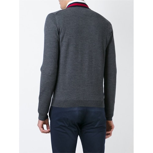 GUCCI(古馳) *深灰色羊毛經典logo花邊男士針織開衫 M#