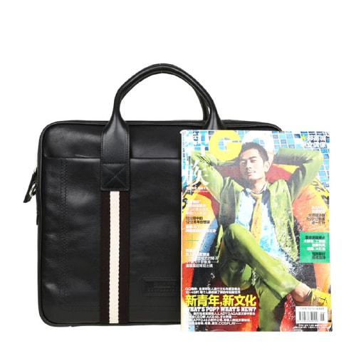 BALLY/巴利 男士小牛皮經(jīng)典織帶手提包商務(wù)旅行包6192913黑色/米黑條紋