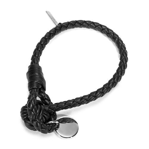 Bottega Veneta(葆蝶家) #黑色手工編織皮質(zhì)手鏈 S#