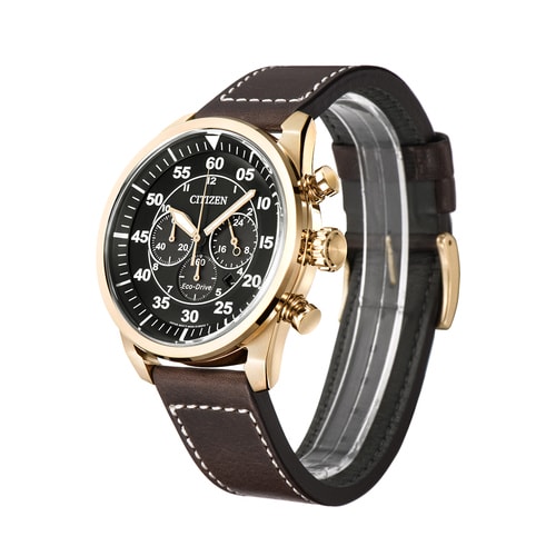 Citizen/西鐵城 光動能玫瑰金大表盤計時男表CA4213-00E