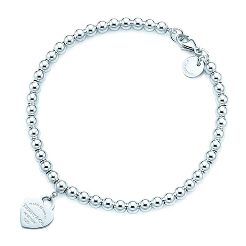 Tiffany & Co./蒂芙尼 女式純銀粉色心形小珠Bead琺瑯手鏈 7.5英寸 TGRP03577