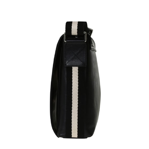 BALLY/巴利 男士TERLAGO小牛皮經(jīng)典翻蓋郵差斜挎包 黑色/米黑條紋 6189959