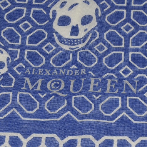 Alexander McQueen/亞歷山大麥昆 藍(lán)色經(jīng)典骷髏圖案圍巾 ML