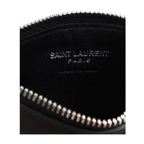 Yves saint Laurent/圣羅蘭 紅色星星貼花黑色牛皮中性款式小型皮具零錢信用卡包#417751 CU0C6 1091