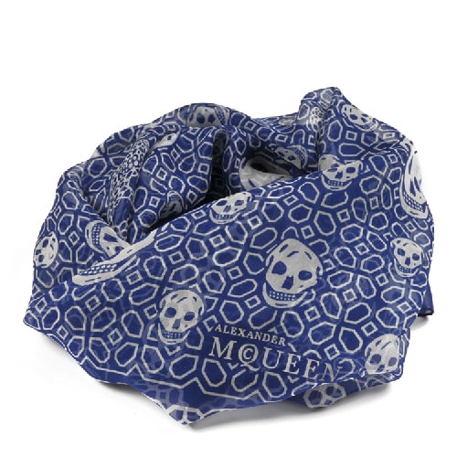Alexander McQueen/亞歷山大麥昆 藏藍色經典圖案圍巾 ML