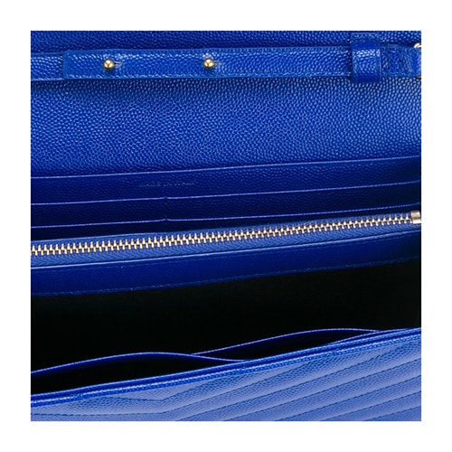 Yves saint Laurent/圣羅蘭 'Monogram'金屬品牌logo藍(lán)色斜紋小牛皮女士信封式單肩包#377828 BOW01 4350