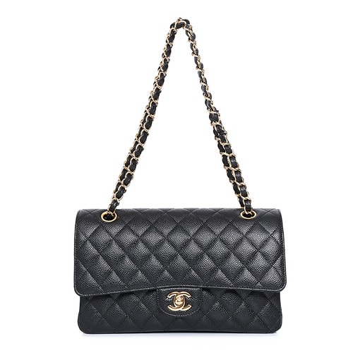 CHANEL/香奈兒 女士經典CF荔枝紋牛皮、黑色金扣斜挎單肩包 A01112C