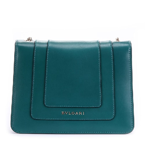 BVLGARI/寶格麗 祖母綠色小牛皮蛇頭扣環女士小號單鏈單肩包