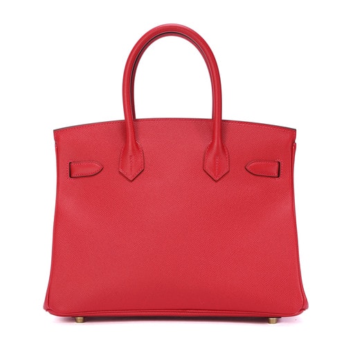 HERMES(愛馬仕) Birkin30紅色皮質金扣手提包