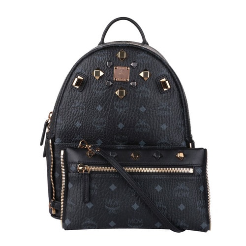 MCM/MCM 女士黑色牛皮鉚釘中號雙肩包Backpacks MMK6SVE80 BK001