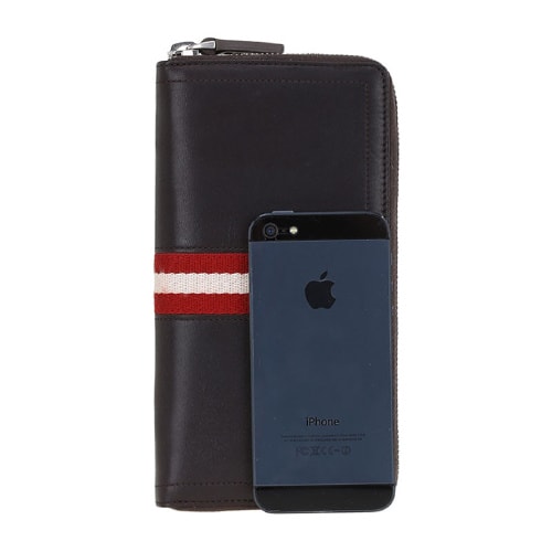 BALLY/巴利 男士TASYO小牛皮織帶長款拉鏈錢包錢夾6179155巧克力/米紅條紋