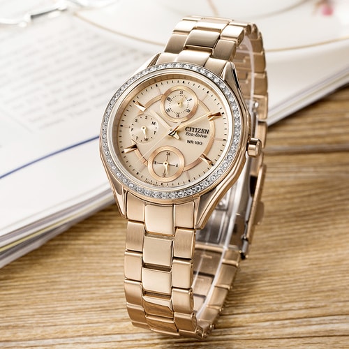 Citizen/西鐵城 光動(dòng)能玫瑰金女士手表FD1063-57X