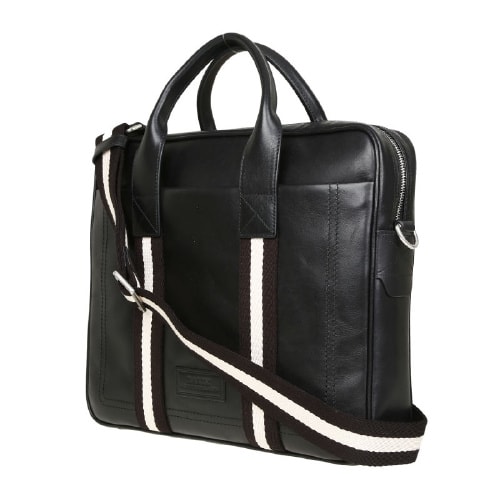 BALLY/巴利 男士小牛皮經(jīng)典織帶手提包商務(wù)旅行包6192913黑色/米黑條紋
