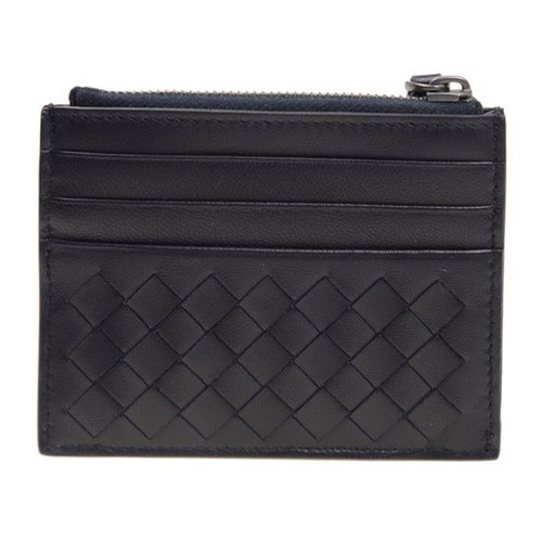 Bottega Veneta/葆蝶家 中性藍色羊皮編織卡套卡包 #367004 V001N 4014