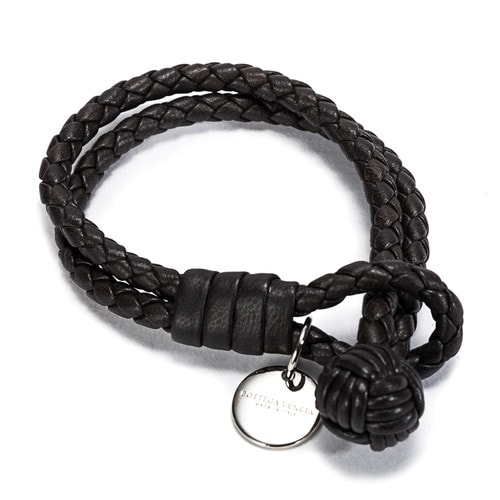 Bottega Veneta(葆蝶家) #深棕色手工編織皮質(zhì)手鏈 S#