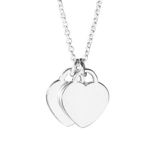 Tiffany & Co./蒂芙尼 女式925純銀藍色時尚雙心琺瑯項鏈 16英寸 TBDZ0079