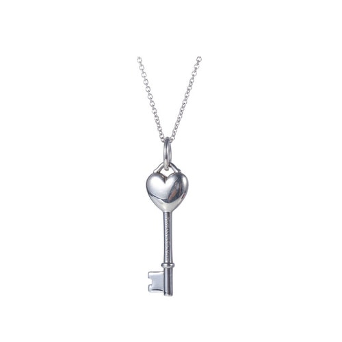 Tiffany & Co./蒂芙尼 Heart key藍色琺瑯桃心鑰匙項鏈 鑰匙吊墜18英寸鏈