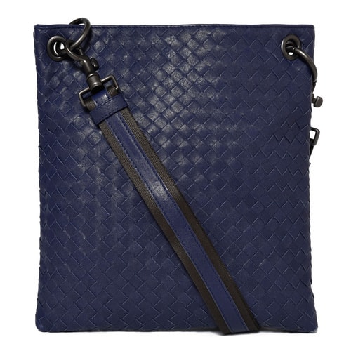 Bottega Veneta/葆蝶家 編織牛皮男士?jī)捎脝渭缧笨姘?藏藍(lán)色