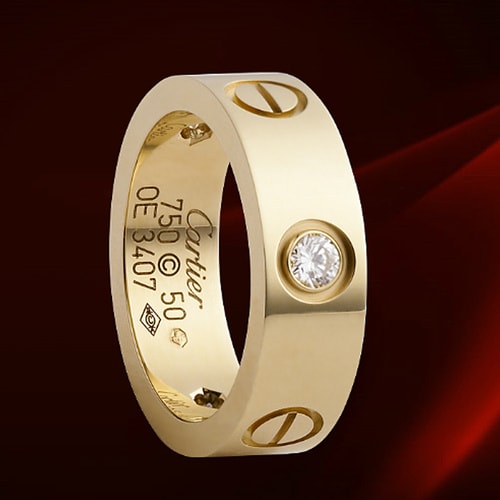CARTIER/卡地亞 LOVE系列18K黃金寬版三鉆女性戒指\指環