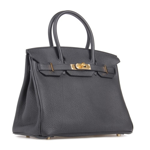 HERMES/愛馬仕 Birkin30 黑色togo牛皮女士金扣手提包