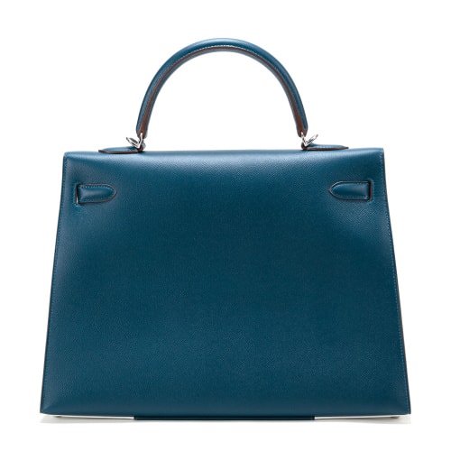 HERMES(愛馬仕) 藍白拼色皮質Kelly 35兩用包