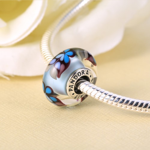 PANDORA/潘多拉 925銀 蝴蝶的魅力 銀藍色琉璃串珠 791622