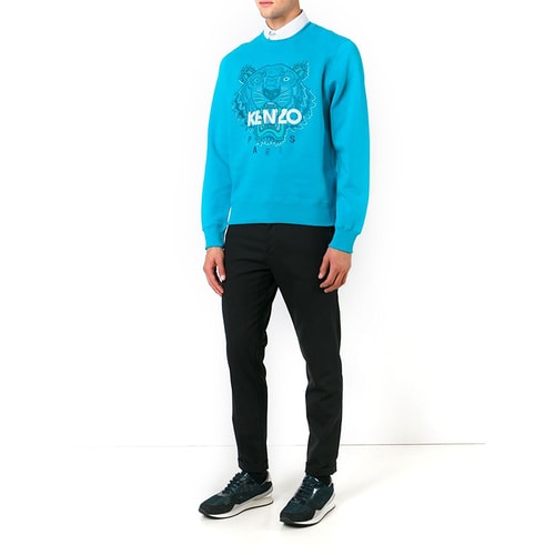 KENZO/高田賢三 男士藍色虎頭刺繡圓領套頭純棉衛衣F365SW001 4XE 68