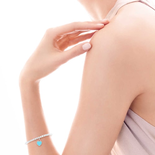 Tiffany & Co./蒂芙尼 女式藍色心形小珠Bead琺瑯手鏈 6.5英寸 TGRP03577