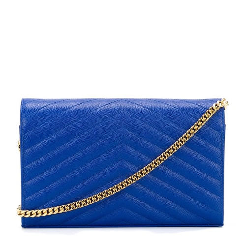 Yves saint Laurent/圣羅蘭 'Monogram'金屬品牌logo藍(lán)色斜紋小牛皮女士信封式單肩包#377828 BOW01 4350