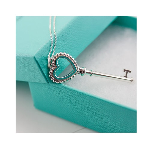 Tiffany & Co./蒂芙尼 Heart key藍色琺瑯桃心鑰匙吊墜（贈項鏈） TGRP04519