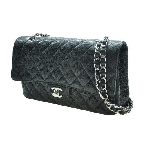 CHANEL/香奈兒 女士經(jīng)典款CF中號(hào)、黑色牛皮、斜挎單肩包