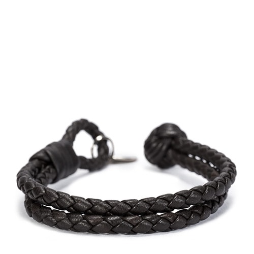 Bottega Veneta(葆蝶家) #深棕色手工編織皮質(zhì)手鏈 S#