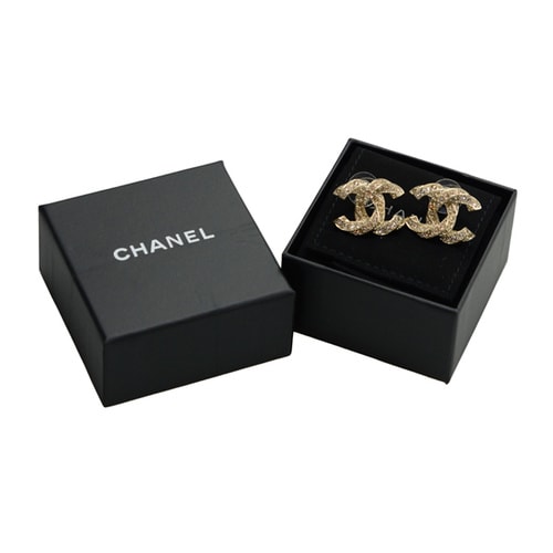 CHANEL/香奈兒 經典金色雙C扭紋水鉆耳釘耳環 A86075
