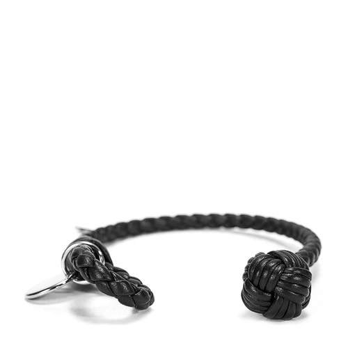 Bottega Veneta(葆蝶家) #黑色手工編織皮質(zhì)手鏈 S#
