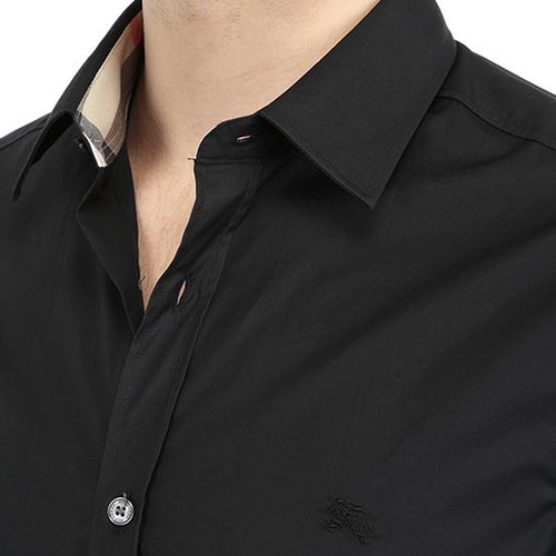 BURBERRY/博柏利 男士襯衫 黑色 高檔棉質(zhì)純色長(zhǎng)袖襯衣