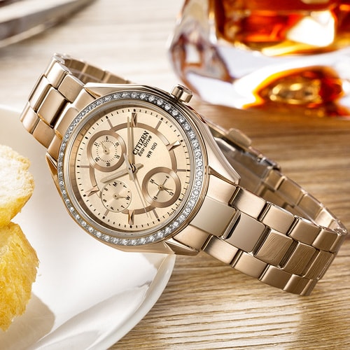 Citizen/西鐵城 光動(dòng)能玫瑰金女士手表FD1063-57X