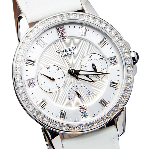 CASIO/卡西歐手表sheen系列時(shí)尚鑲鉆三眼石英女表SHE-3023L-7A