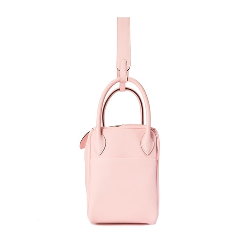 HERMES/愛馬仕琳迪牛皮材質粉紅色銀扣女士單肩手提包