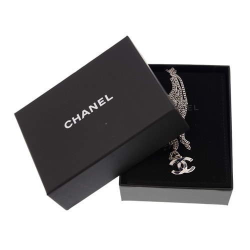 CHANEL/香奈兒 16新款飛機場系列斜紋拼接經典雙c項鏈 毛衣鏈A95107 深藍色