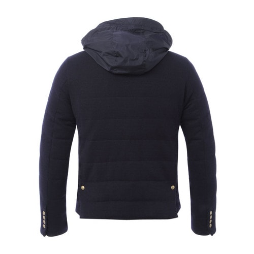 Moncler/蒙克萊 男士外套 棉毛混紡隱藏式風(fēng)帽皮飾口袋邊男士長袖羽絨服
