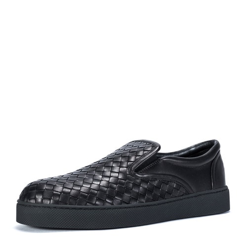 Bottega Veneta(葆蝶家) 黑色編織皮質男士休閑鞋 41#