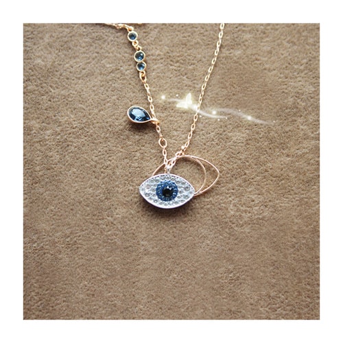 Swarovski/施華洛世奇 藍黑水晶惡魔之眼玫瑰金項鏈 5172560