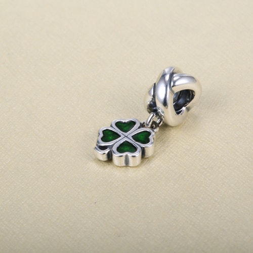 PANDORA/潘多拉 925銀 綠色幸運四葉草吊墜790572EN25